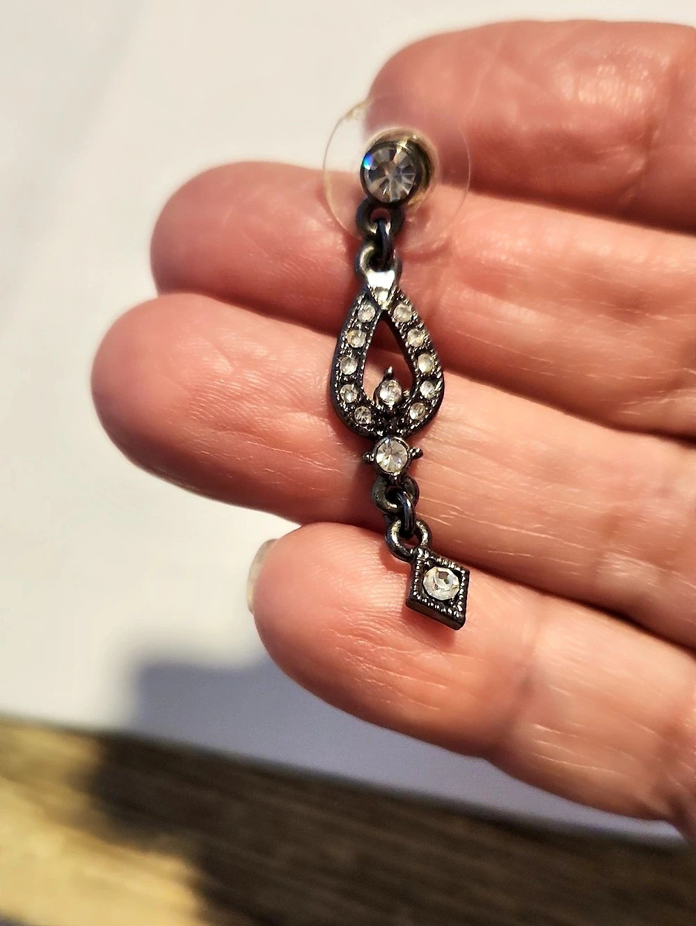 Teardrop Rhinestone Drop Earrings in Black & Silver Like New